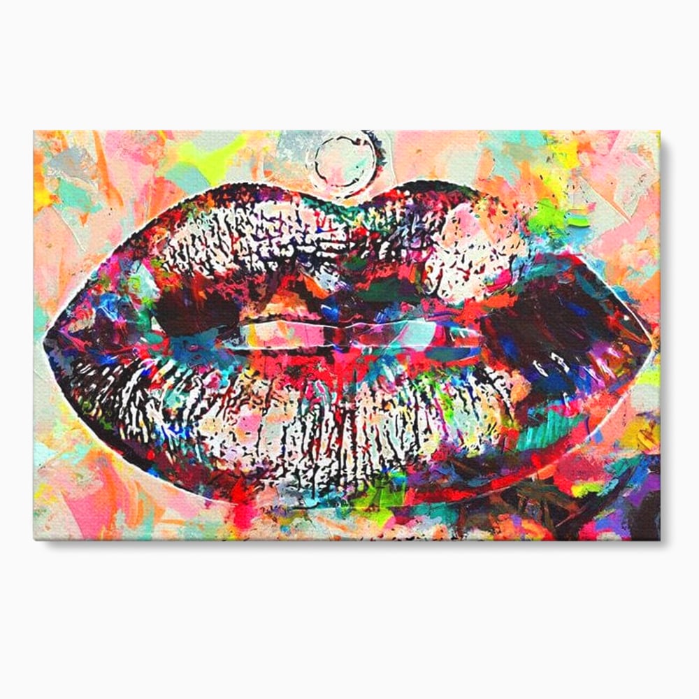 Tablou canvas cu tablou canvas cu buze pop art, fara rama, pe sasiu de lemn